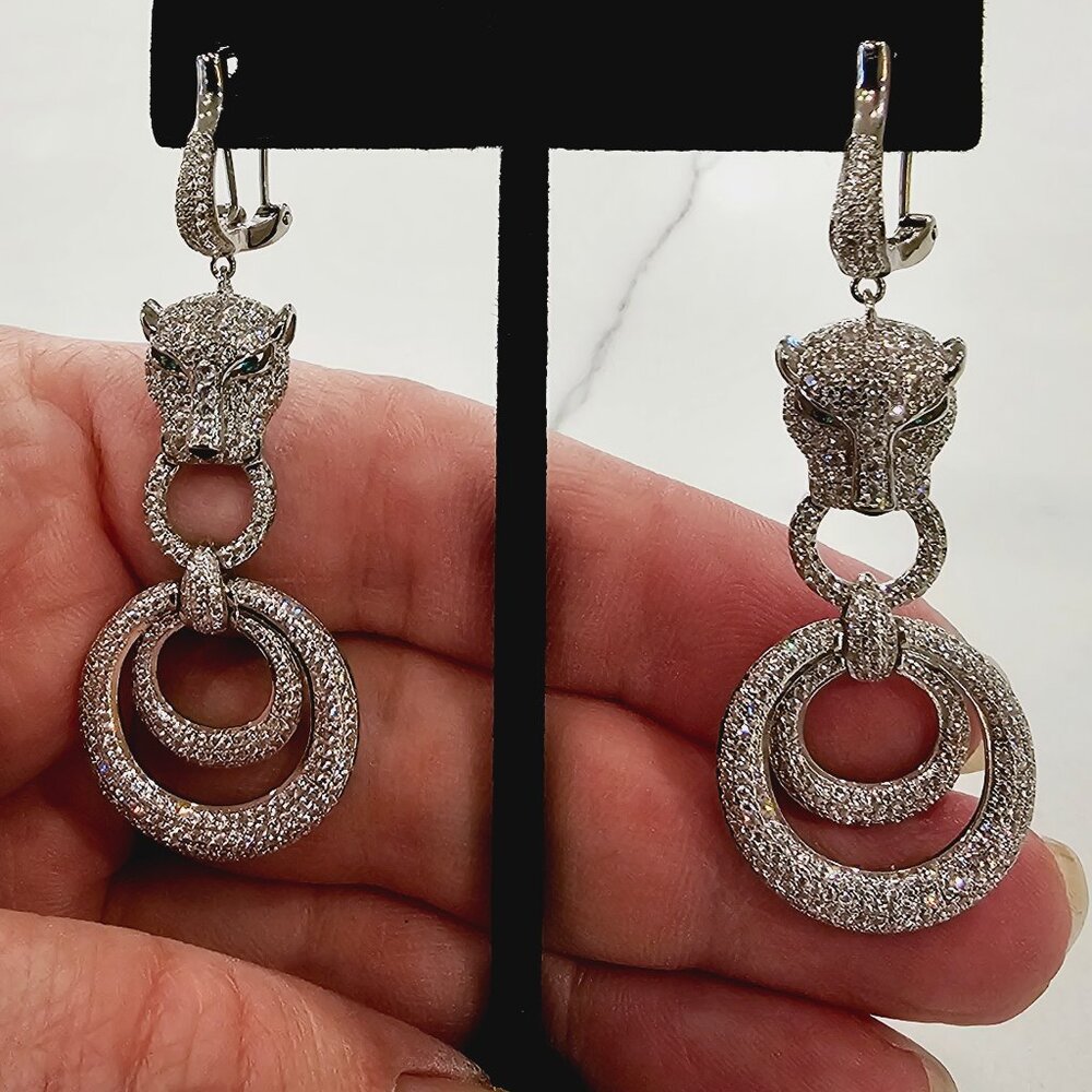 925 silver Panther Head Drop Dangle Earrings